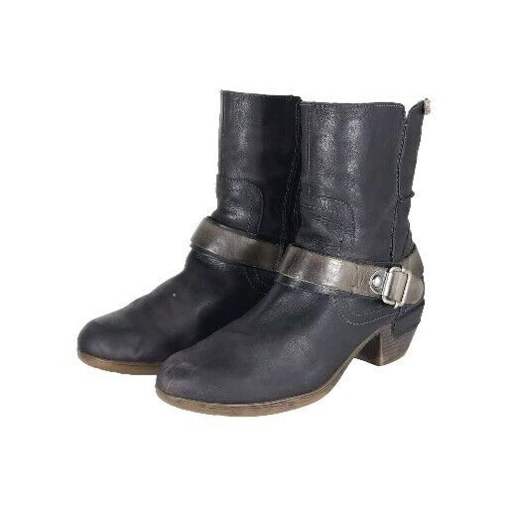 PIKOLINOS Women's Brujas EU40 US9-9,5 Black Leather Buckle Slouch Ankle Boots